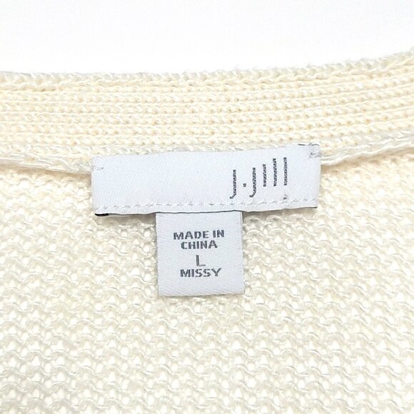 J Jill Womens Linen Blend Button Up Cardigan Size L Missy Ivory Cottagecore - Picture 7 of 10